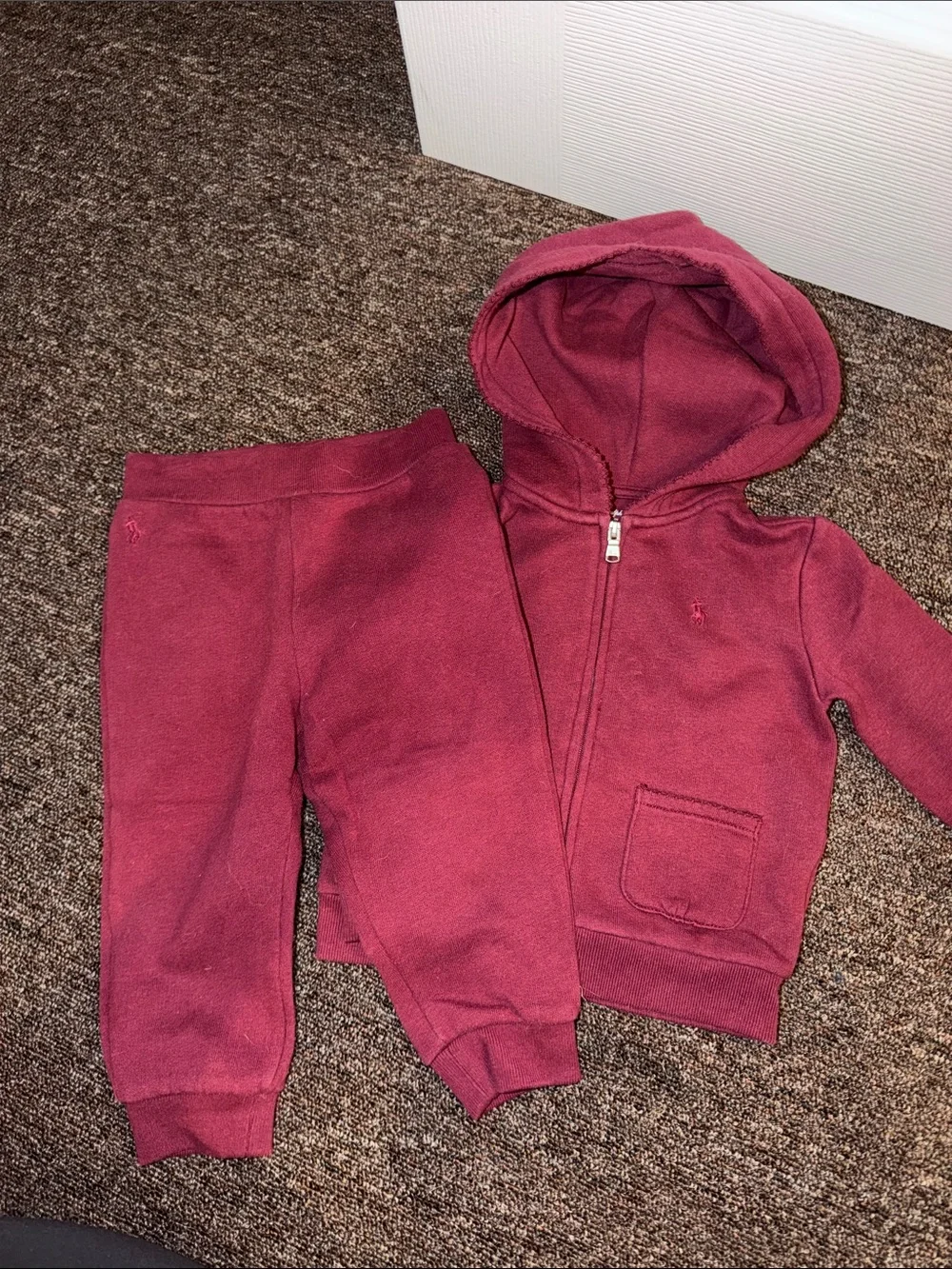 Ralph Lauren Burgundy Zip Hoodie & Joggers Set size 12m baby